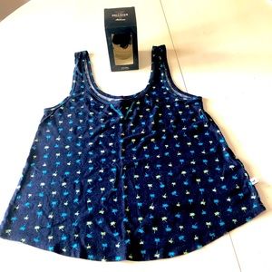 Vintage Y2K Hollister Neon Palm Tree Navy Blue Flowy Tank